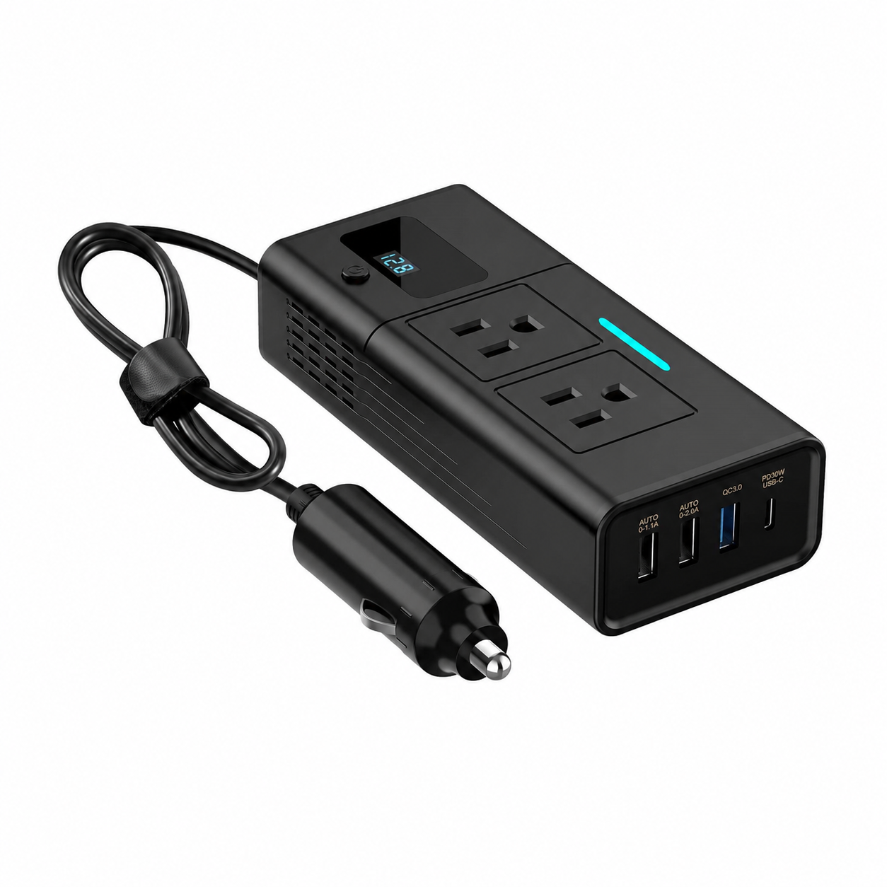 200W Car Power Inverter for Tesla, 12V DC to 110V AC Converter with PD 3.0 Fast Charging