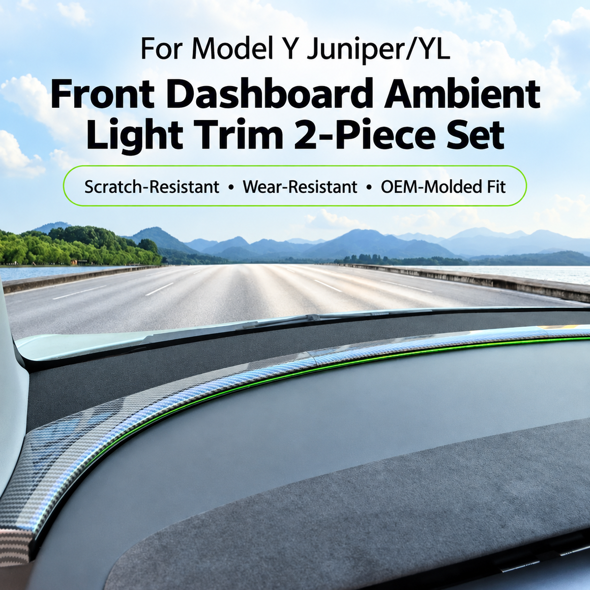 ABS Front Dashboard Ambient Light Trim for Tesla Model Y Juniper / Model Y L
