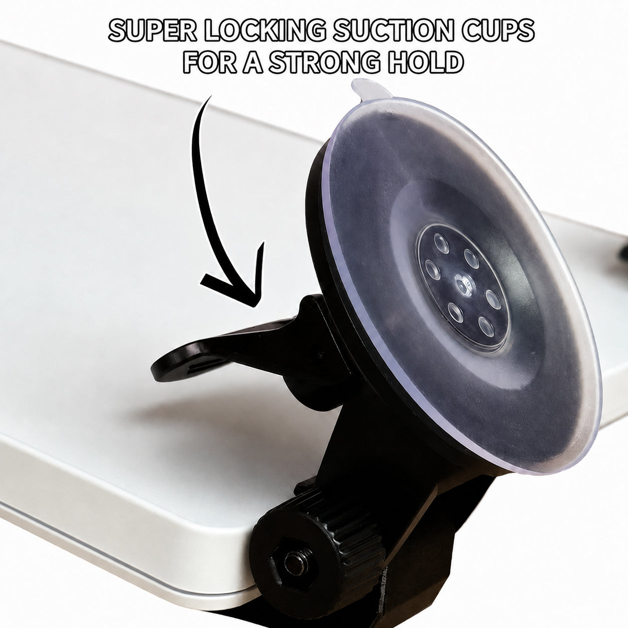 Close-up of locking suction cup on Starlink Mini windshield mount for strong glass hold