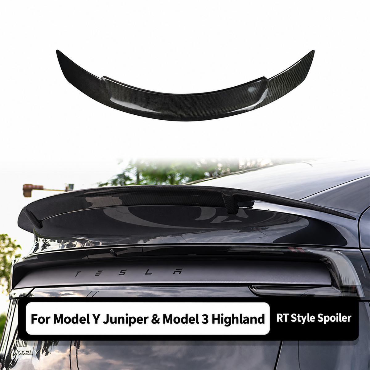Gloss Carbon Fiber RT-Style Rear Spoiler for Tesla Model 3 Highland / Model Y Juniper