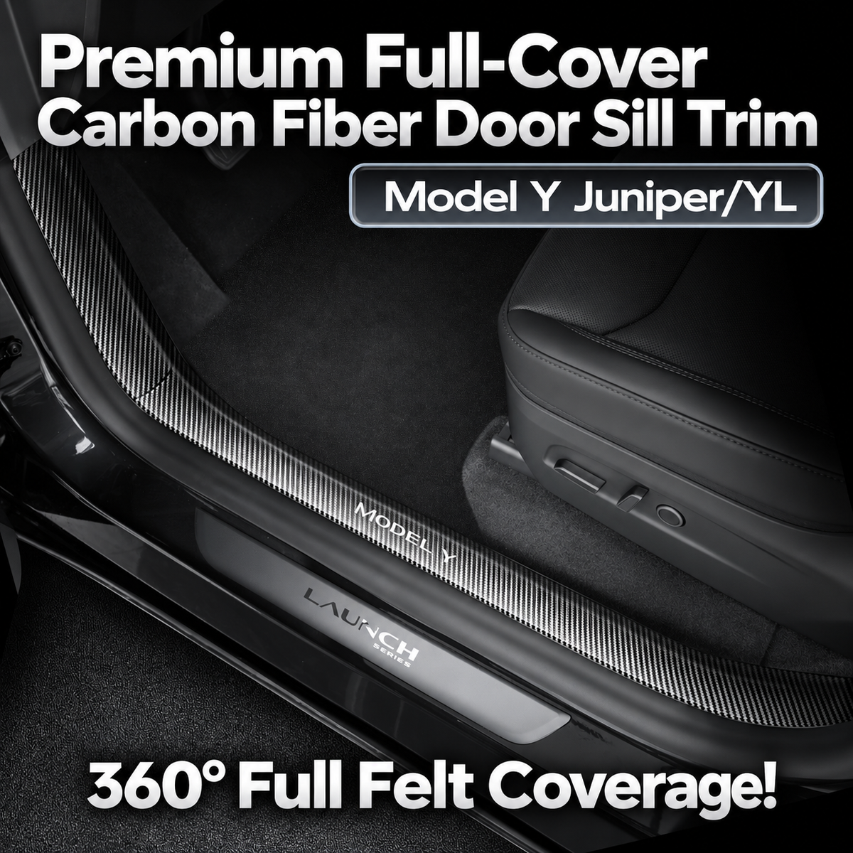 8-Piece Carbon Fiber Pattern ABS Door Sill Protector Set for Tesla Model Y Juniper / Model Y L, Laser-Engraved with C-Pillar Covers