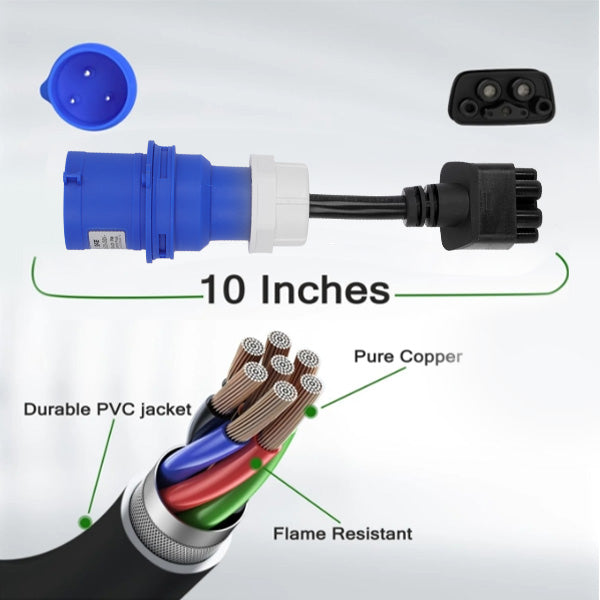 Tesla Model S / 3 / X / Y 3-Pin CEE to Tesla Adapter | 32A EV Charger Extension Cable for Mobile Connector