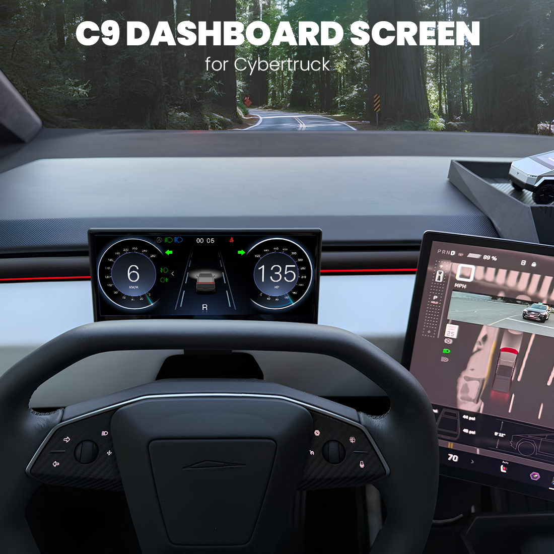 Tesla Cybertruck Accessories Carplay Instrument Dashboard Screen Display C9 9-in Touch Screen Tesstudio®
