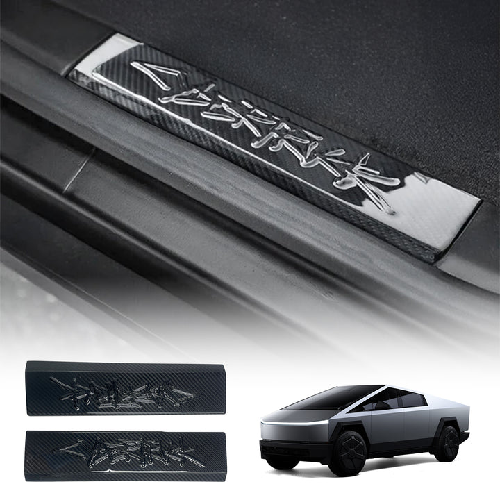 Sill Protector Real Carbon Fiber Front Door Sill Panel Door Step Kit (2 Pcs) For Tesla Cybertruck