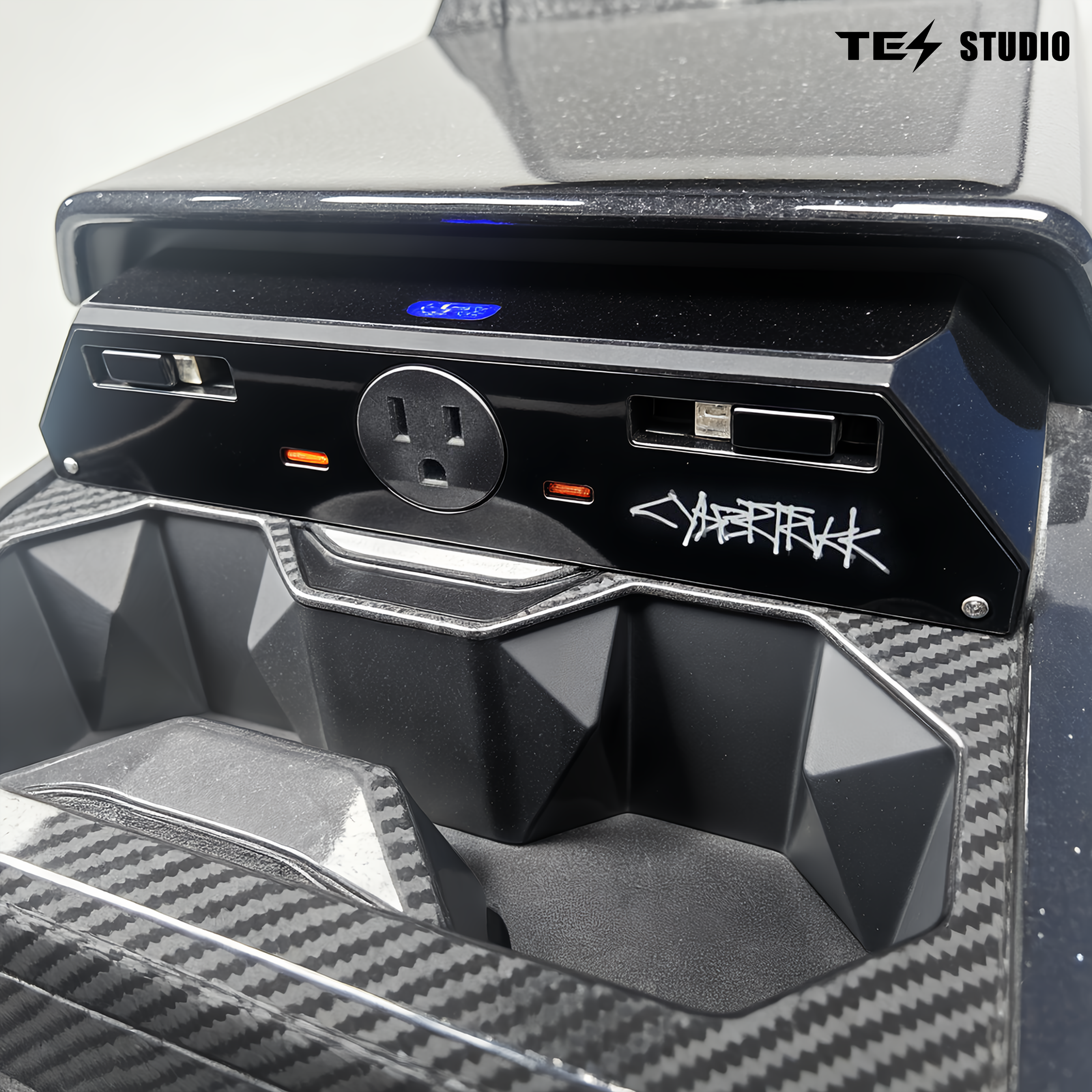 Tesla Cybertruck Docking Drawer Blade In-Drawer Outlet With 110v AC Tesla Cybertruck Accessories Tesstudio®