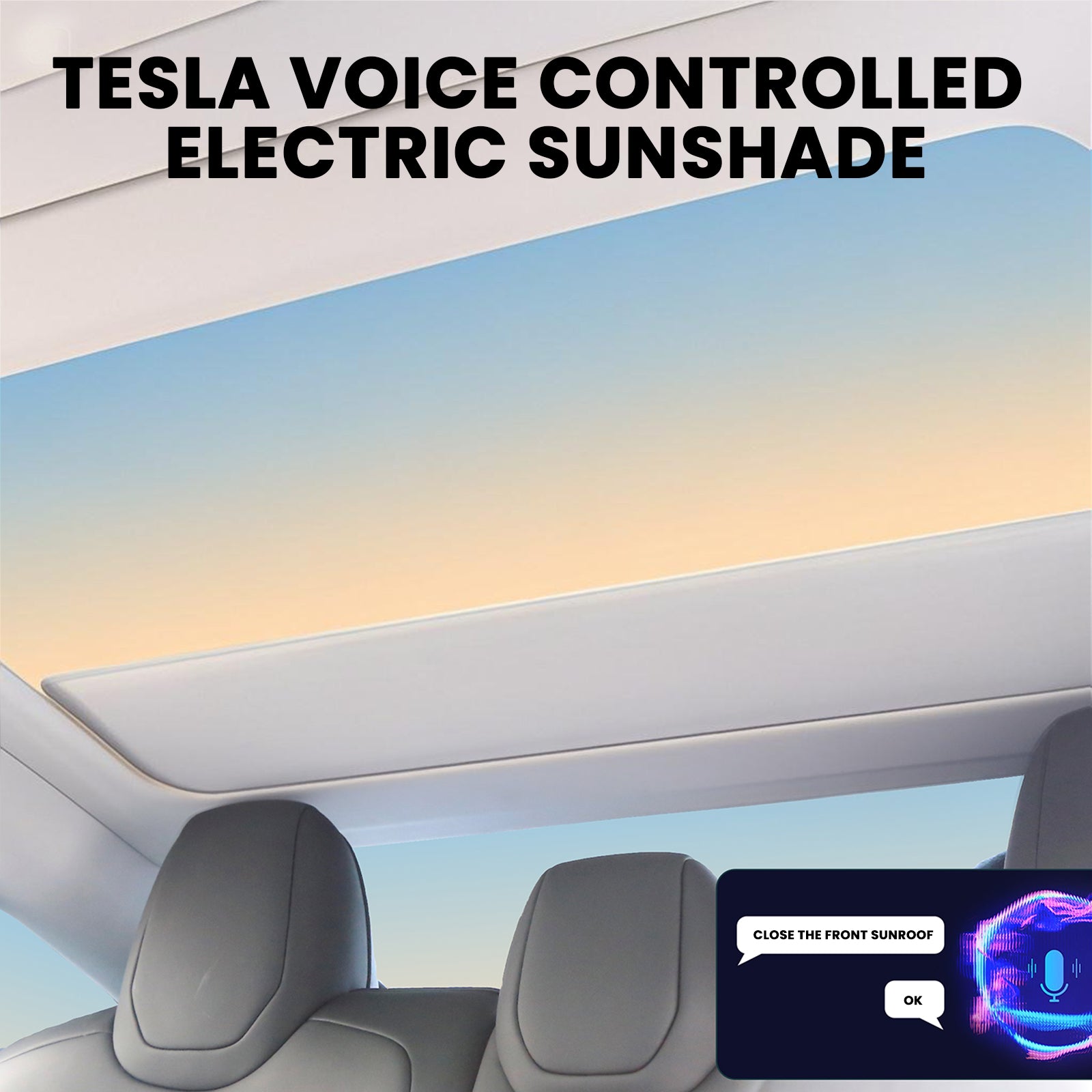 Tesla Model 3/ 3 Highland Power Sunshade Voice & Gesture Controlled Electric Sun Shade Tesstudio®