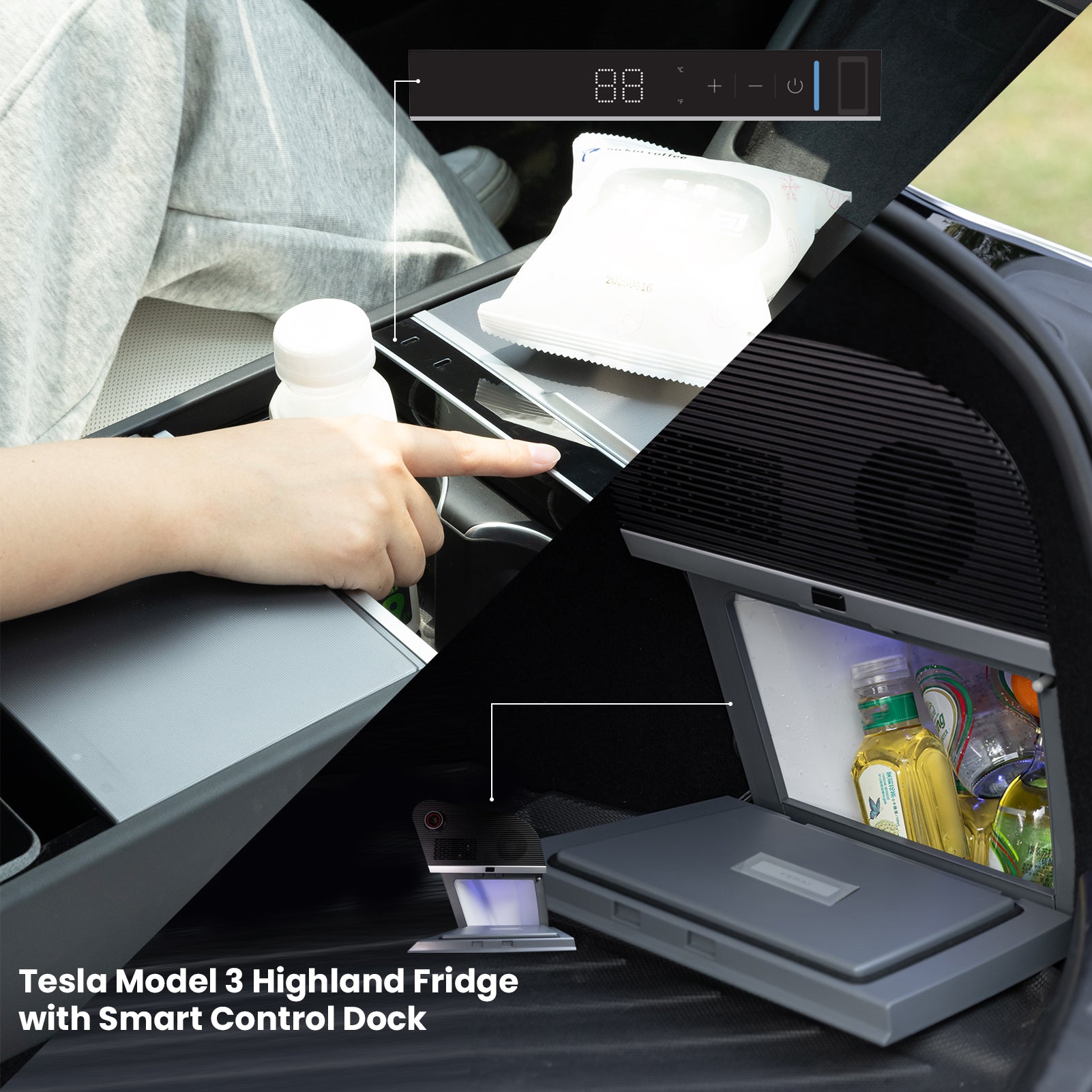 Tesla Model 3 Highland Portable Fridge Cooler With Control Expansion Dock Interior Accessories Tesstudio®