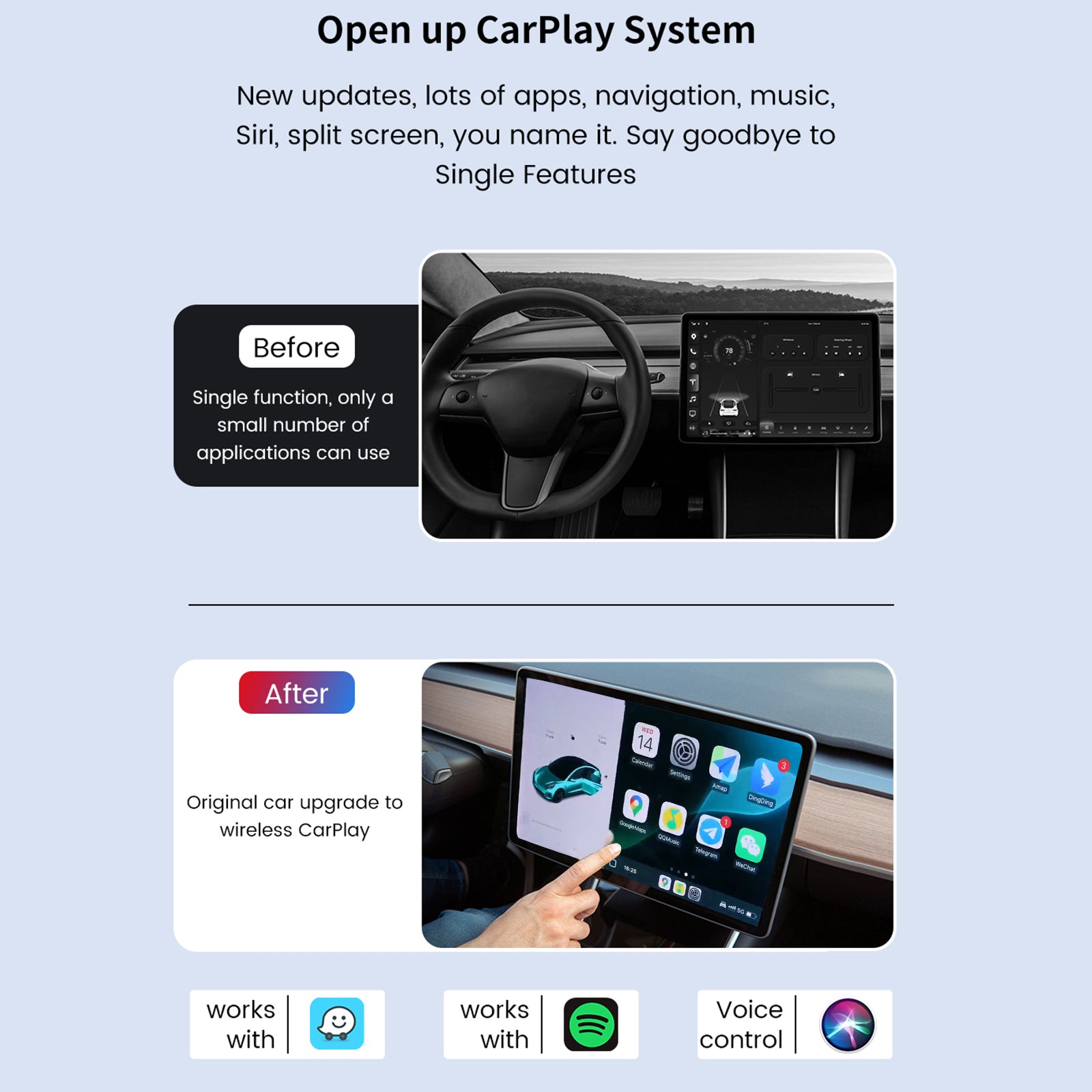 Tesla Model 3/3 Highland Model Y / Y Juniper Center Control Screen CarPlay Auto Decode Module Tesstudio®