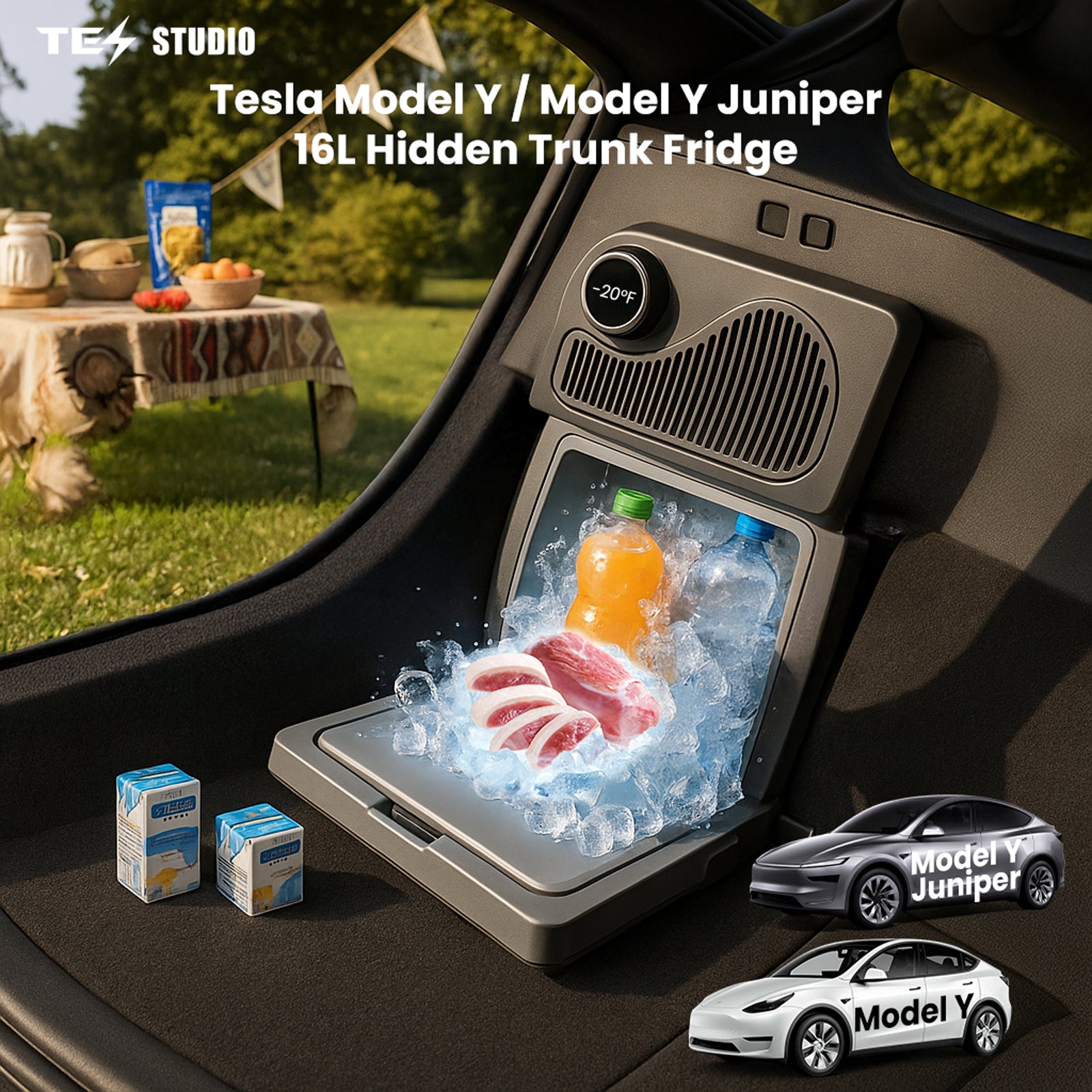 Tesla Model Y / Juniper 16L Hidden Trunk Fridge – Mini Car Refrigerator Cooler | Tesstudio®