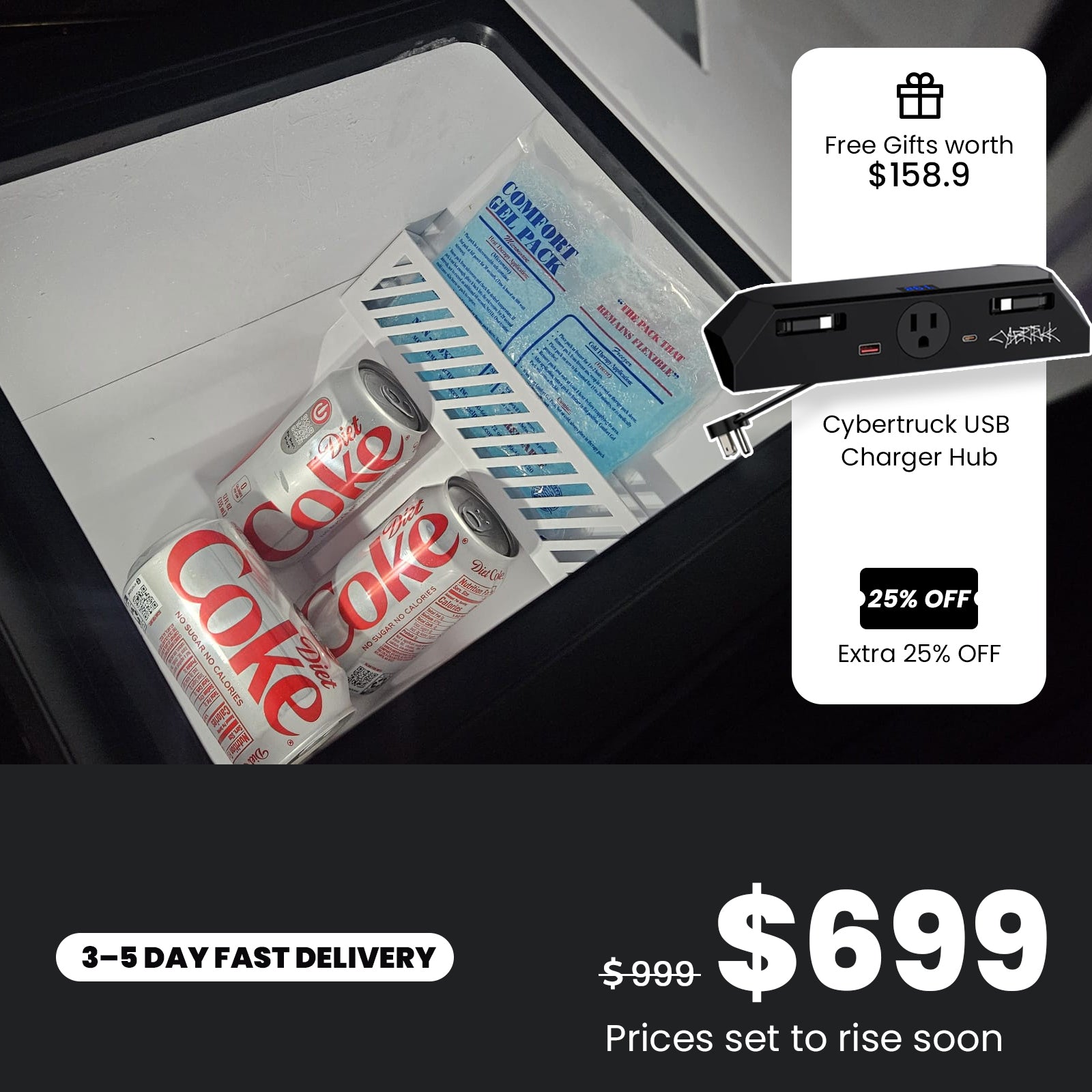 Tesla Cybertruck Cooler Refrigerator 18L Floor Center Console Fridge Tesstudio®