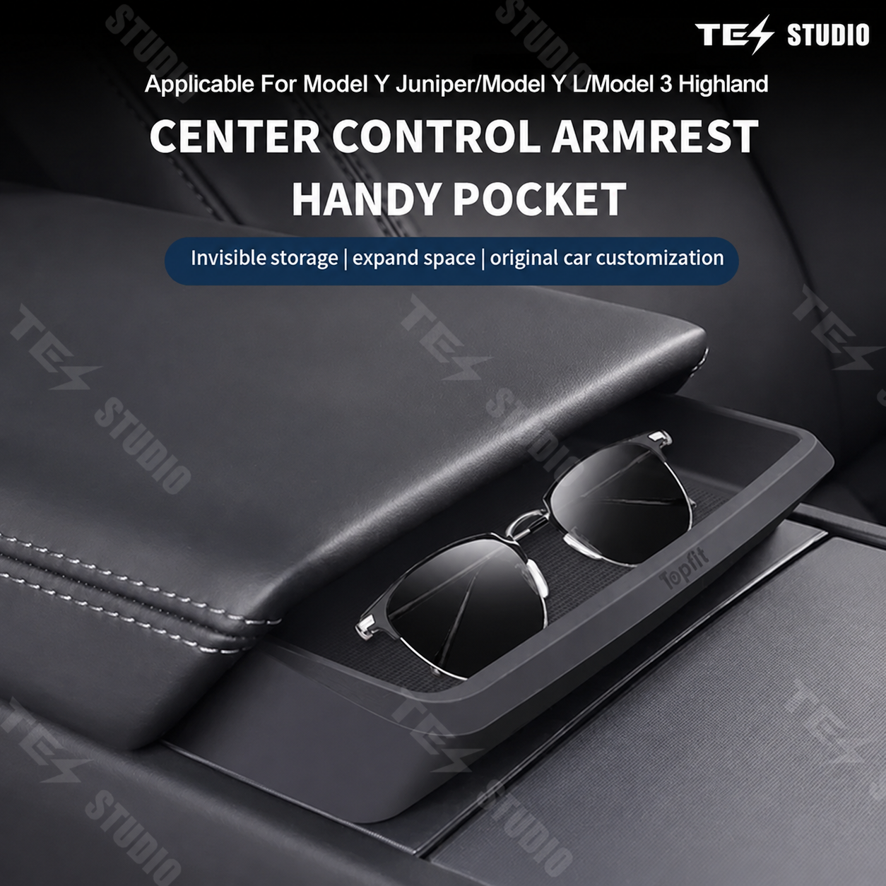Armrest Storage Sunglasses Tray For Tesla Model Y Juniper / Model Y L / Model 3 Highland
