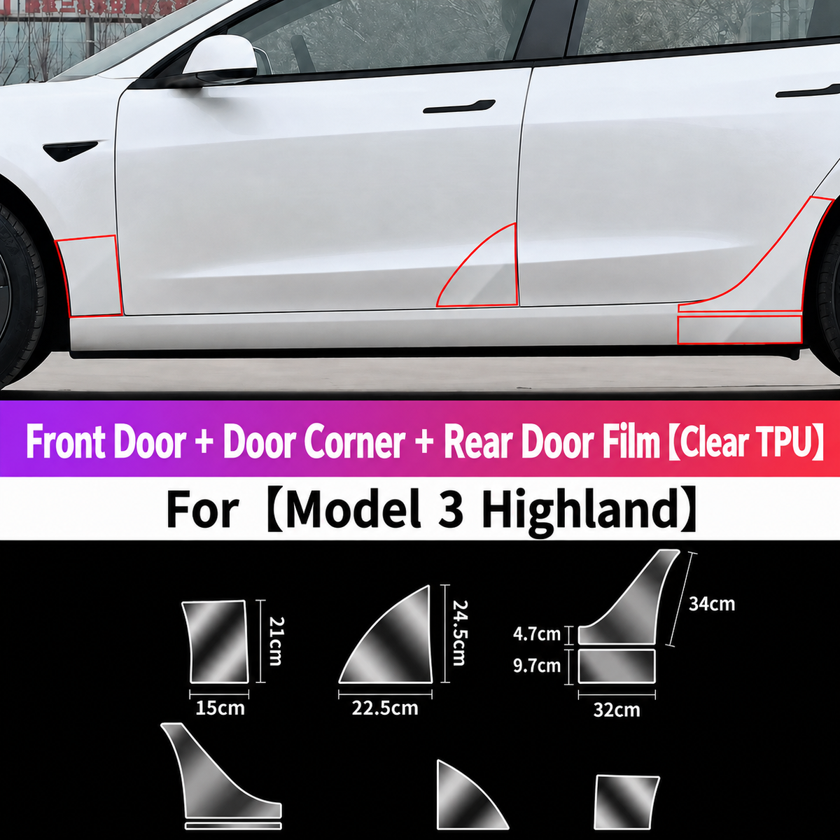 Door Triangle Paint Protection Film TPU Clear Guard for Tesla Model 3 / Model 3 Highland / Model Y / Model Y Juniper / Model Y L
