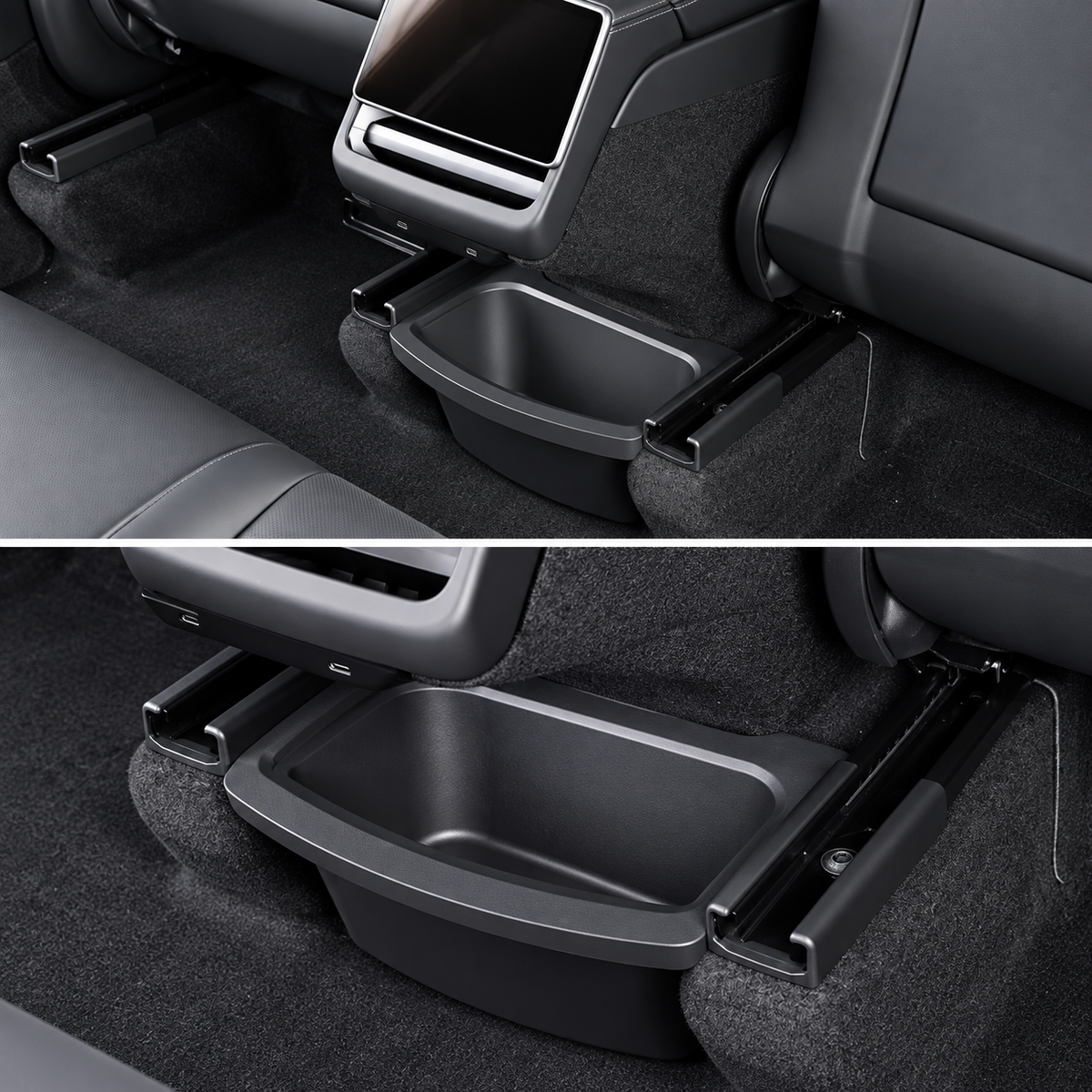 TPE Rear Armrest Storage Box with Flip-Top Lid for Tesla Model Y Juniper / Model Y L