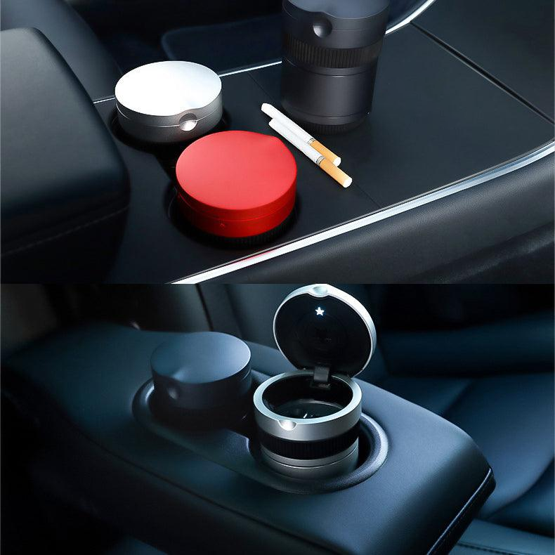Vehicle Ashtray with Smell-proof Lid and LED Light for Tesla Model 3/Y/X/S
