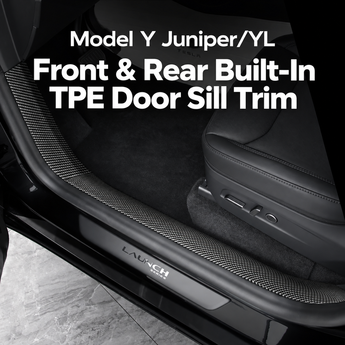 8-Piece Carbon Fiber Pattern ABS Door Sill Protector Set for Tesla Model Y Juniper / Model Y L, Laser-Engraved with C-Pillar Covers