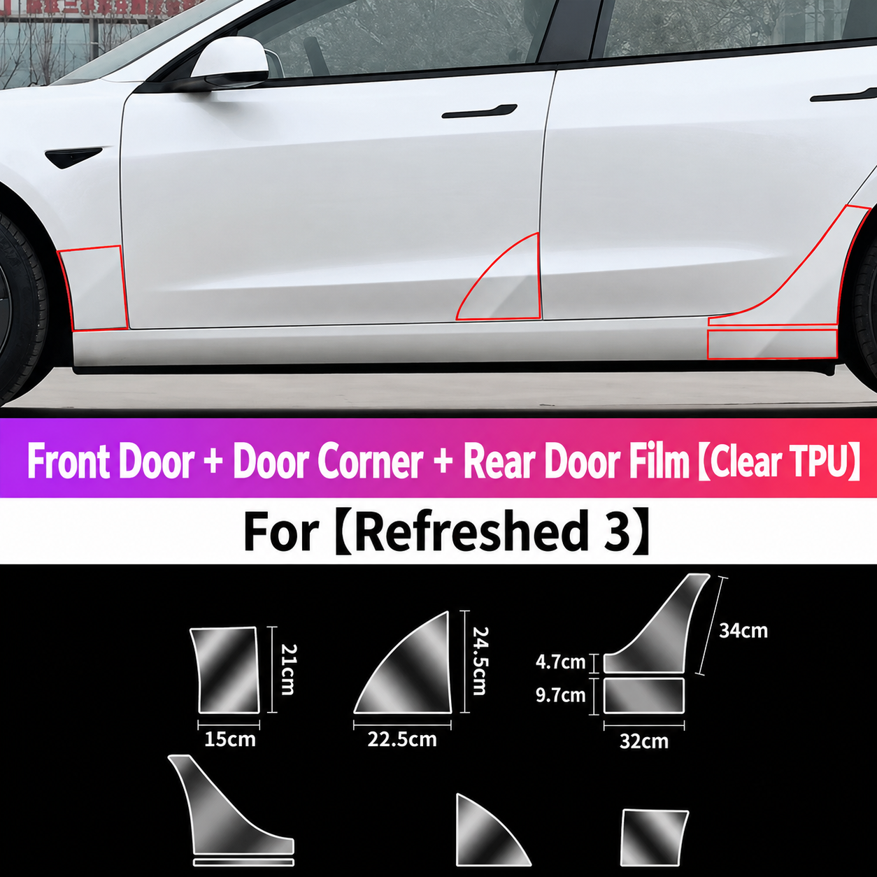 Door Triangle Paint Protection Film TPU Clear Guard for Tesla Model 3 / Model 3 Highland / Model Y / Model Y Juniper / Model Y L