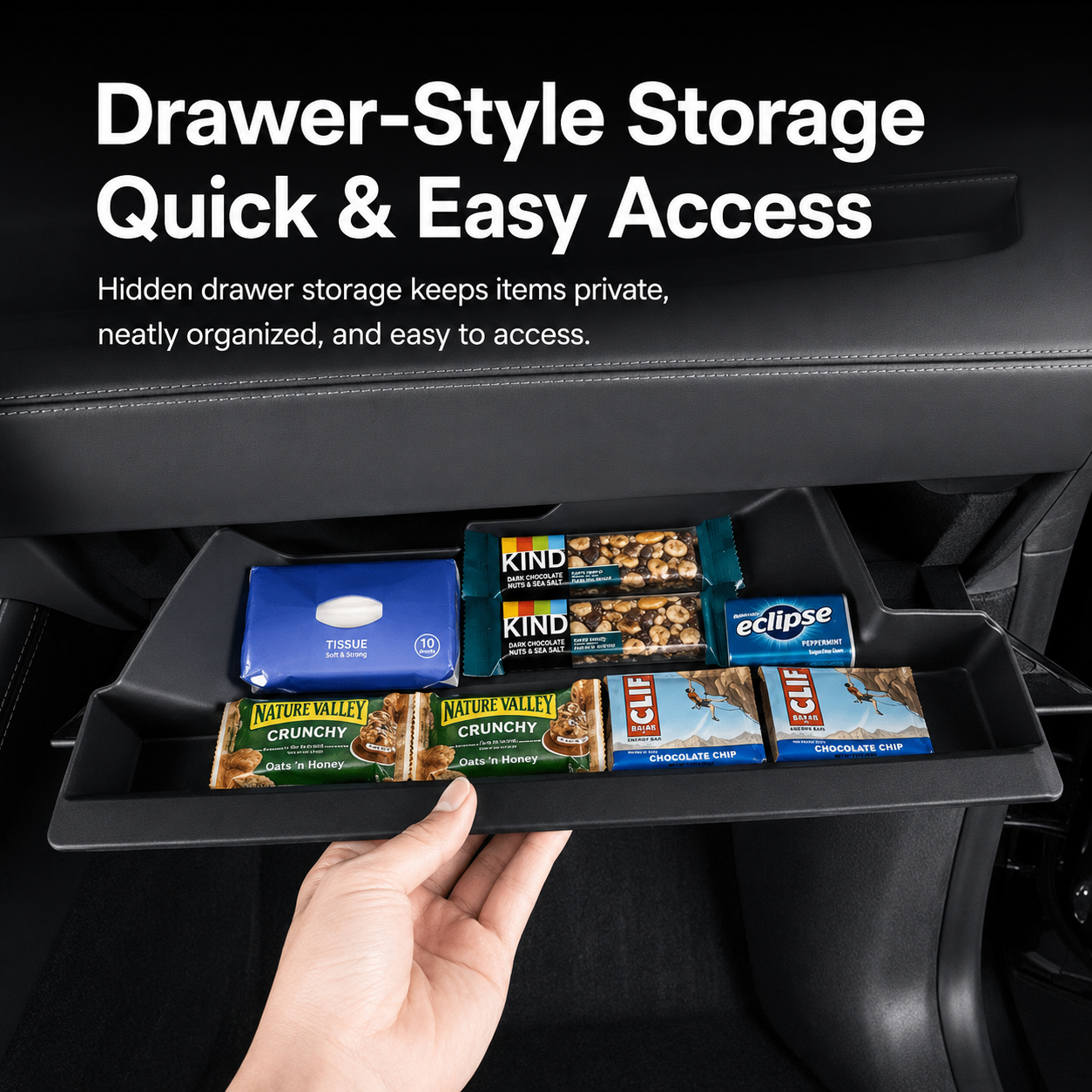 Black TPE Glove Box Storage Organizer for Tesla Model Y Juniper 2025.03+