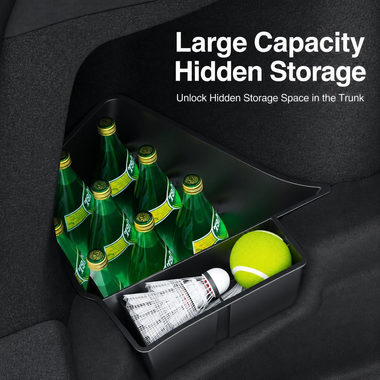 Trunk Storage Bin with Side Pocket and Pull Handle for Model Y L 2025.11+