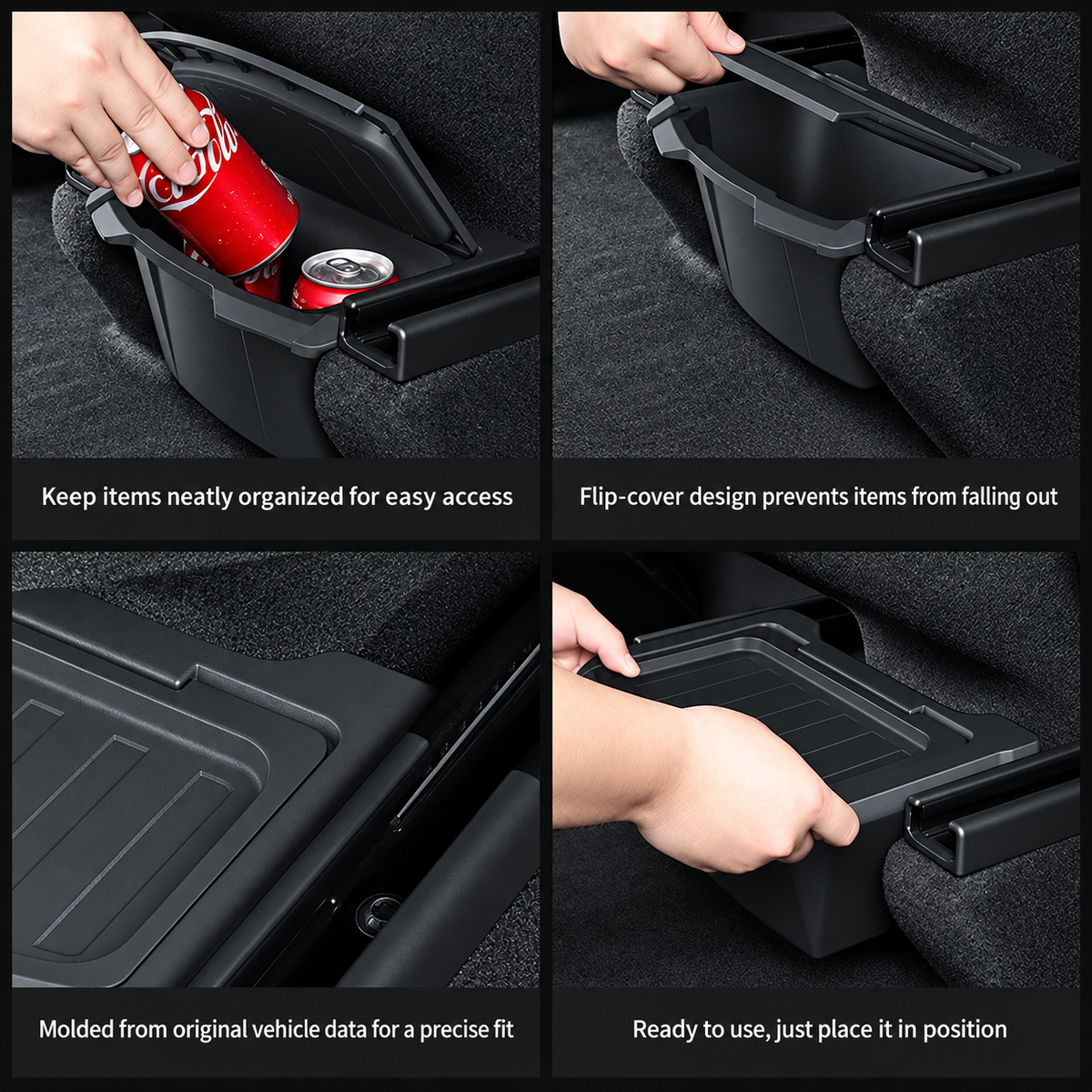 TPE Rear Armrest Storage Box with Flip-Top Lid for Tesla Model Y Juniper / Model Y L