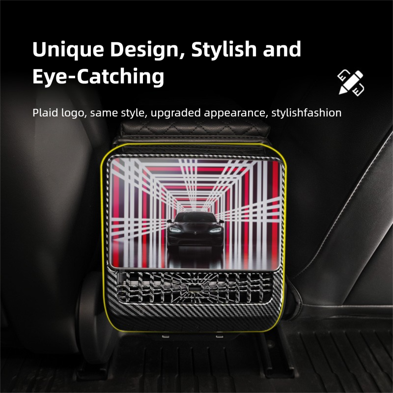 2026 Plaid Rear Air Vent Screen Protector Frame (Carbon Fiber Pattern ABS) For Tesla Model 3 Highland /Y Juniper