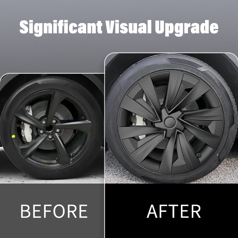 Tesla Model Y Juniper X Style 19" YB Turbine Wheel Covers Tesla Black Hub Caps Tesstudio®
