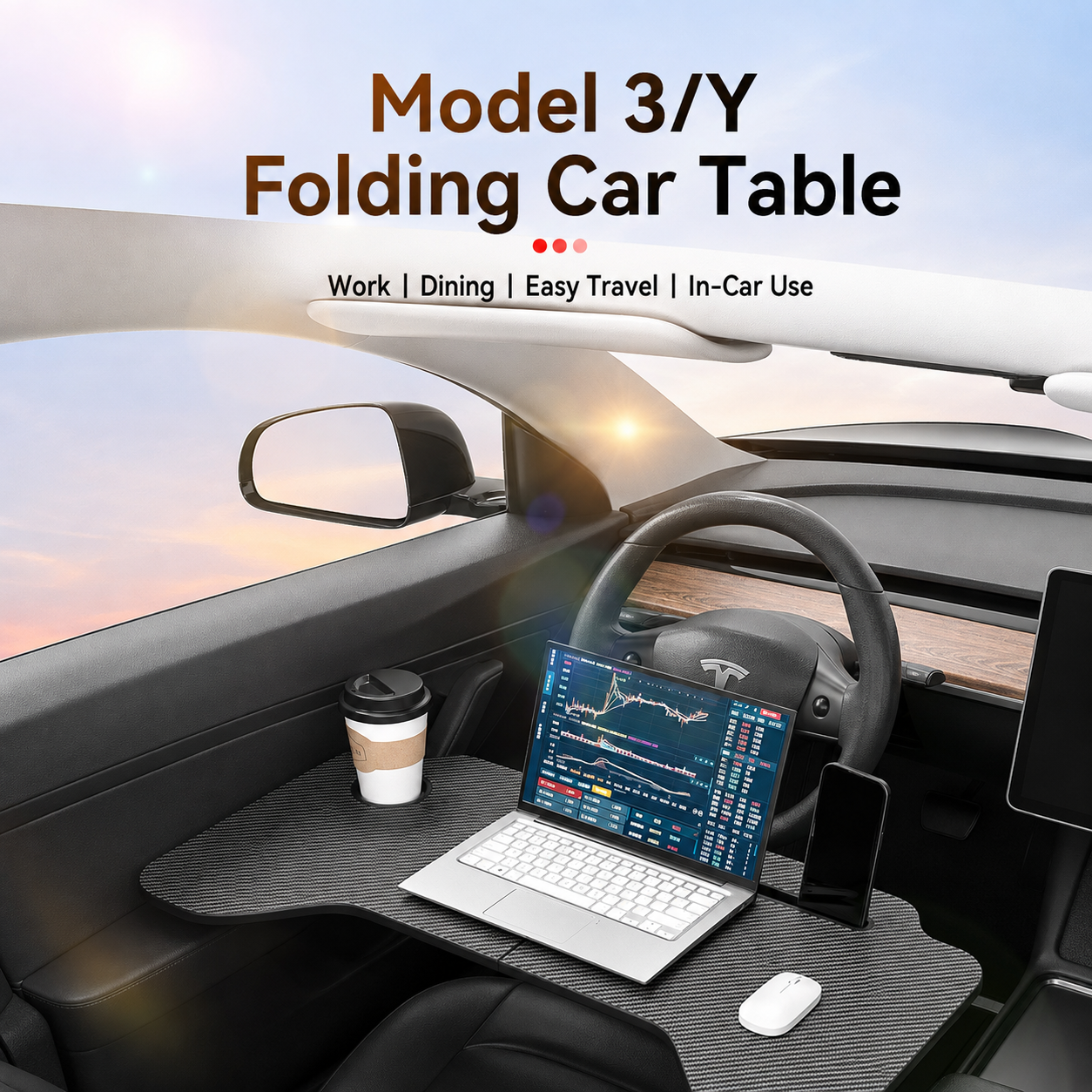 Portable Laptop Foldable Car Tray Table for Model 3/Y/Y S/Y L/S/X