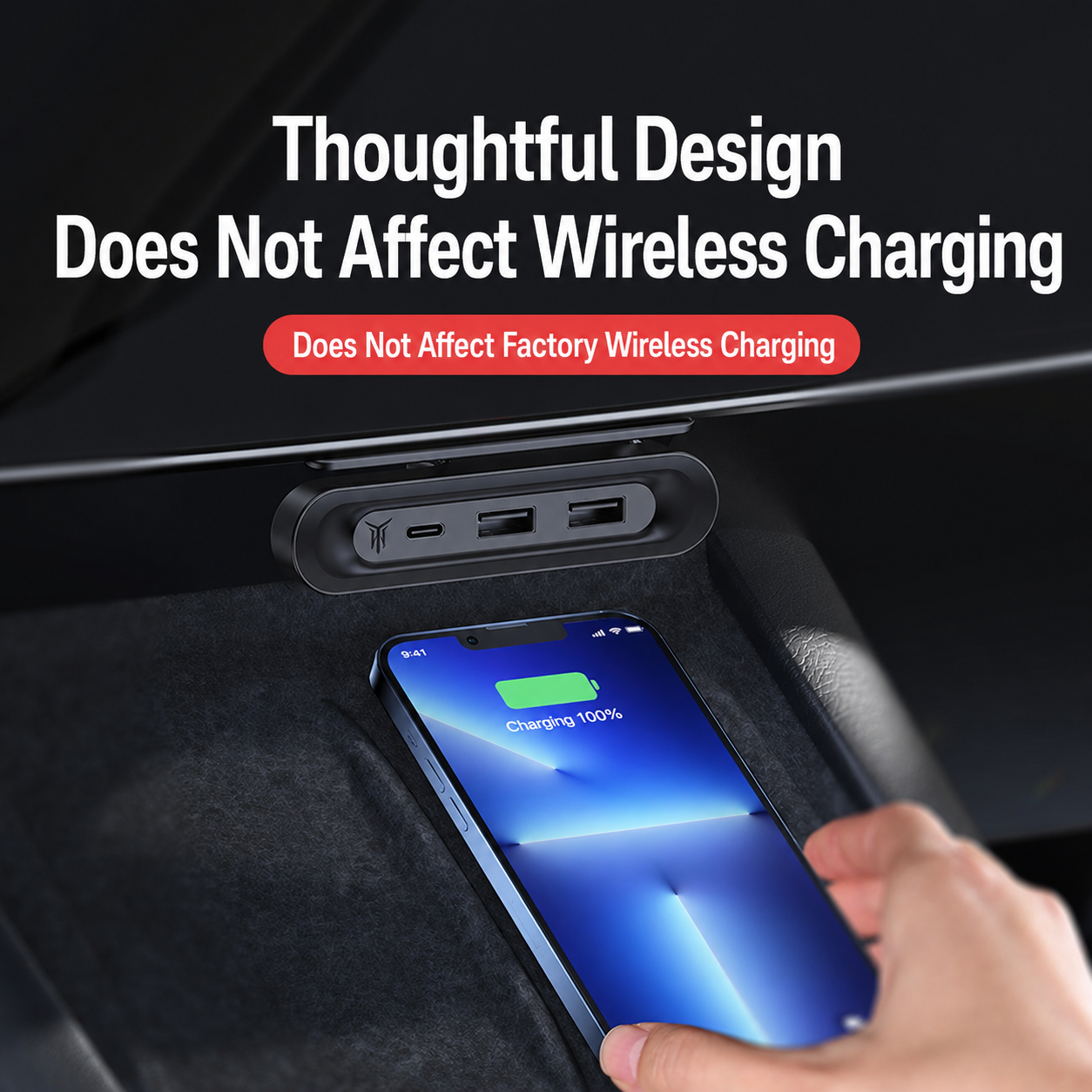 Fold-Away Hidden 3-Port Charging Dock for Tesla Model Y L 2025.11+