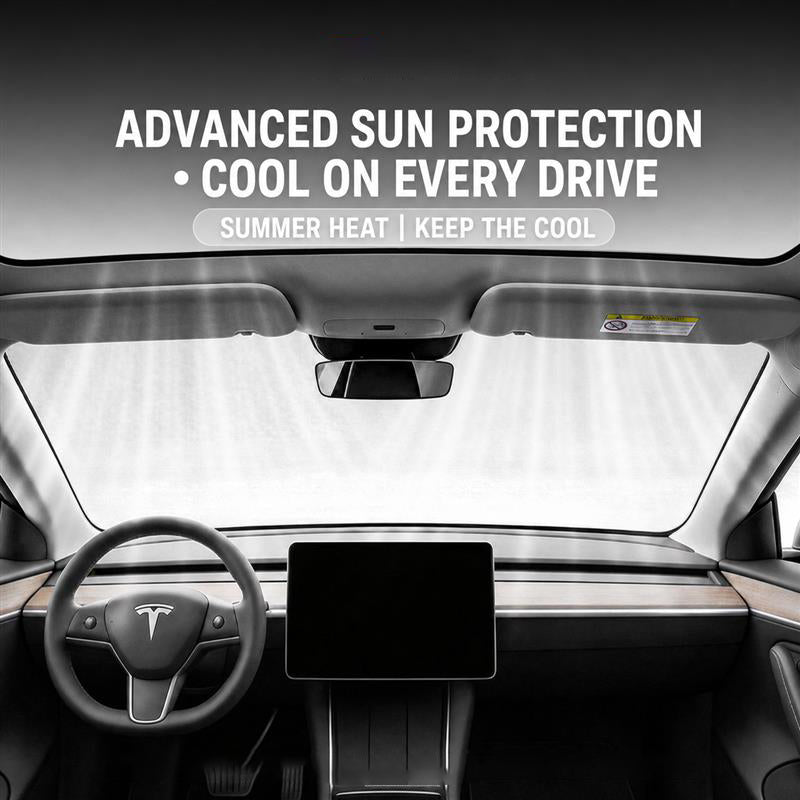 Manual Retractable & Foldable Roof Sunshade with Dual 1/4" Mounts and Magnetic Points for Tesla Model Y/Y Juniper