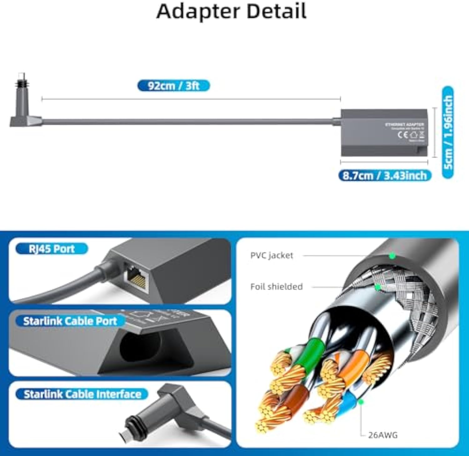 Starlink Ethernet Adapter for Rectangular Satellite Internet V2/Gen 2