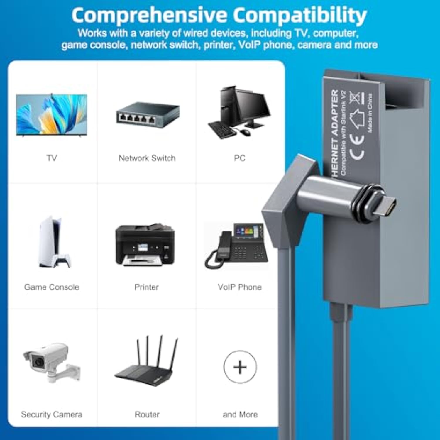 Starlink Ethernet Adapter for Rectangular Satellite Internet V2/Gen 2