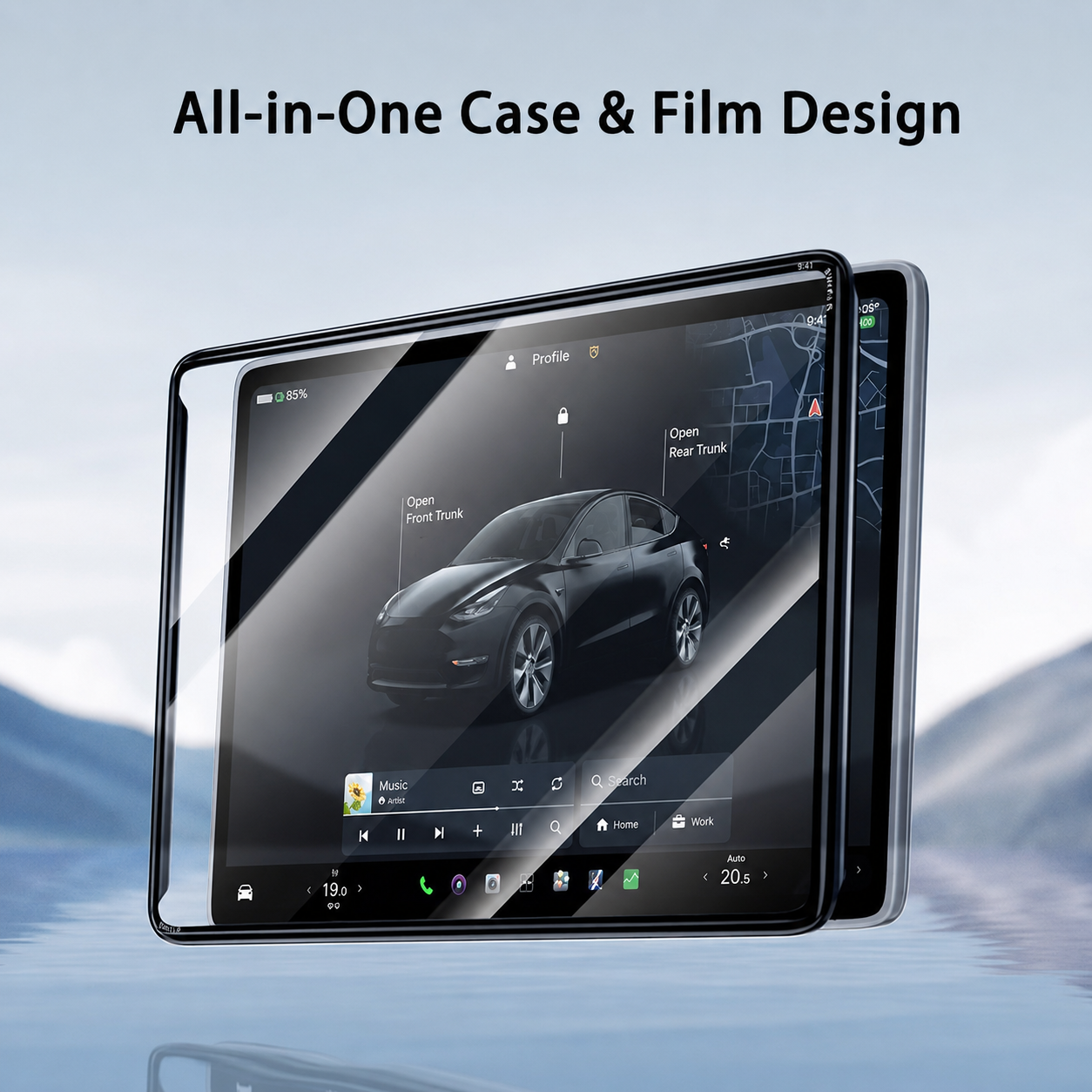 All-in-One Central Screen Tempered Glass & Frame Cover for Tesla Model 3/Y