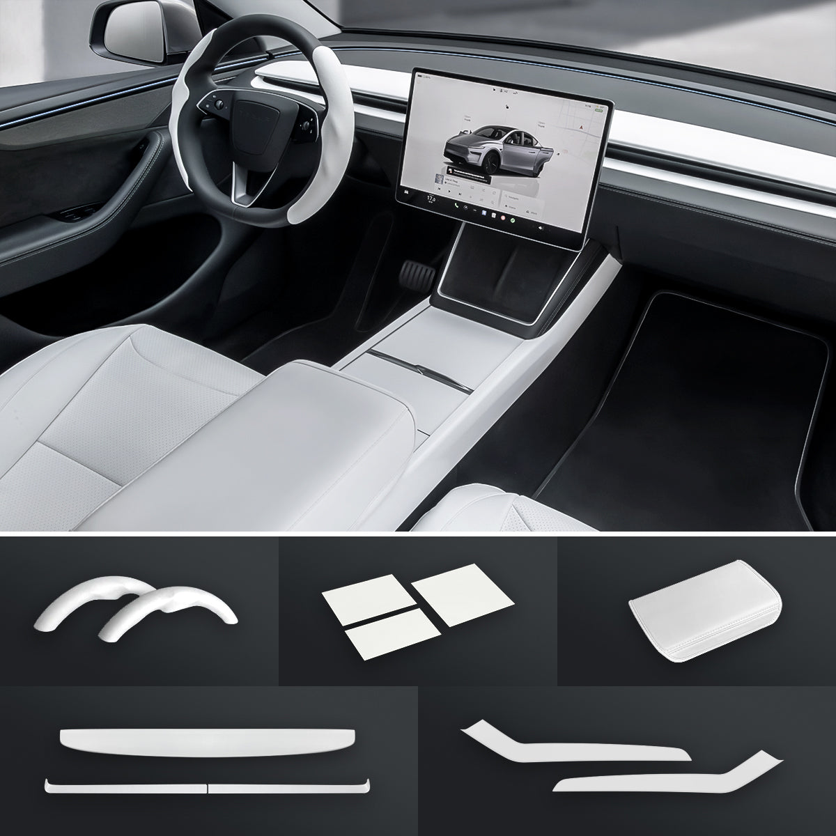 White Interior Upgrade Kit For Tesla Model Y Juniper 2025+