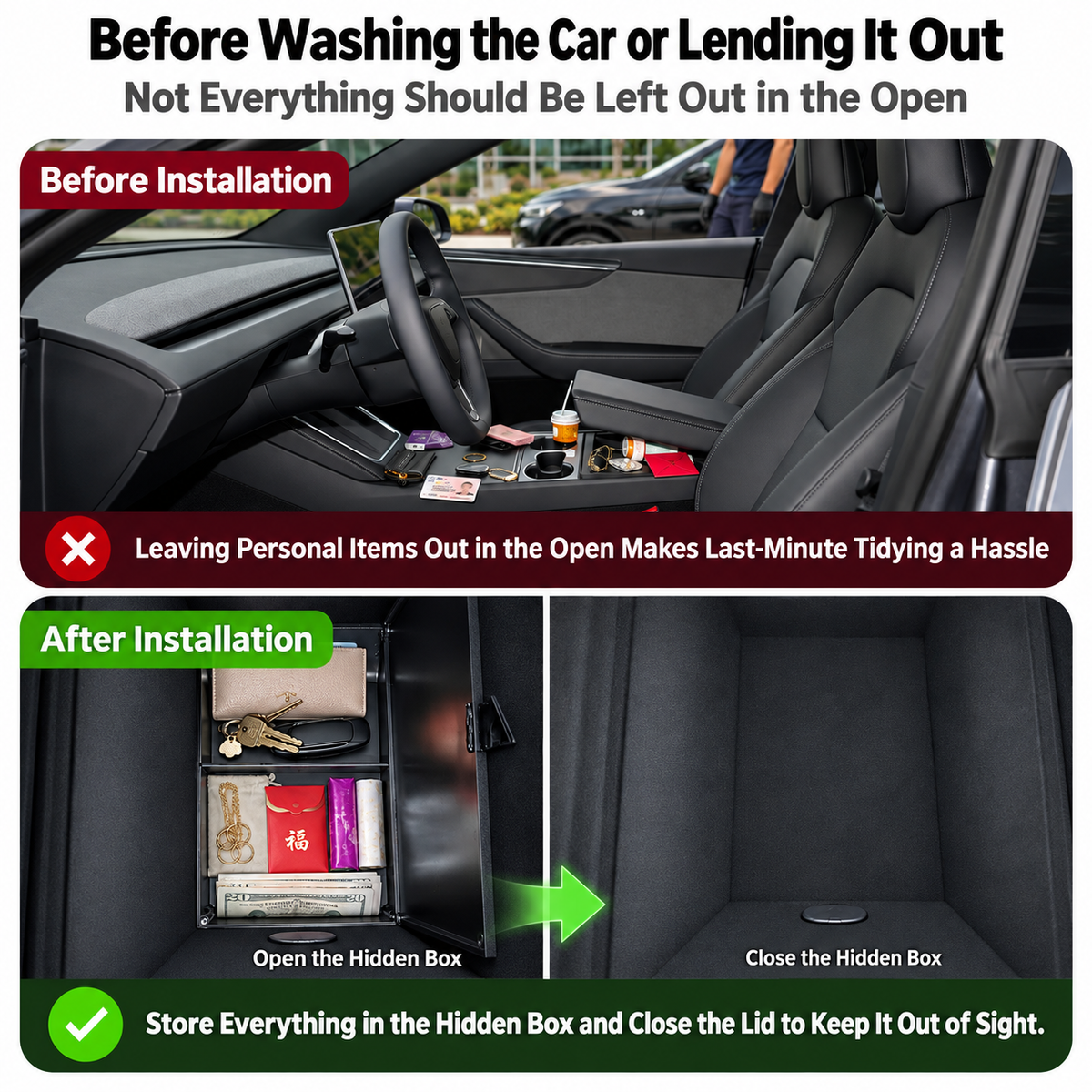 Hidden Privacy Storage Box for Tesla Model 3 Highland / Model Y Juniper / Model Y L