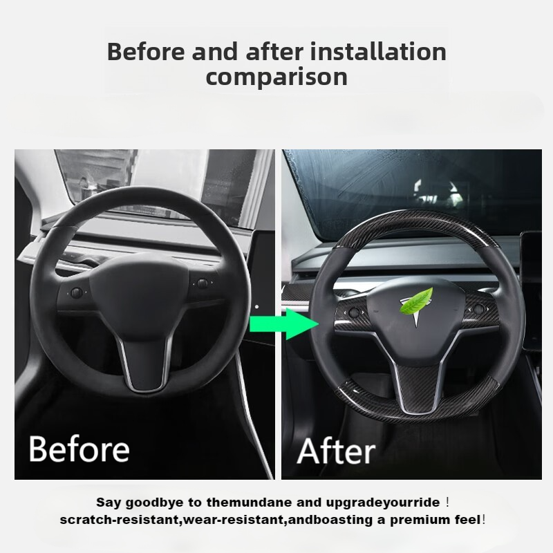 [Real Carbon Fiber ]Steering Wheel Covers Upper & Lower Parts (2pcs) For Tesla Model 3/3 Highland / Y / Y Junpier
