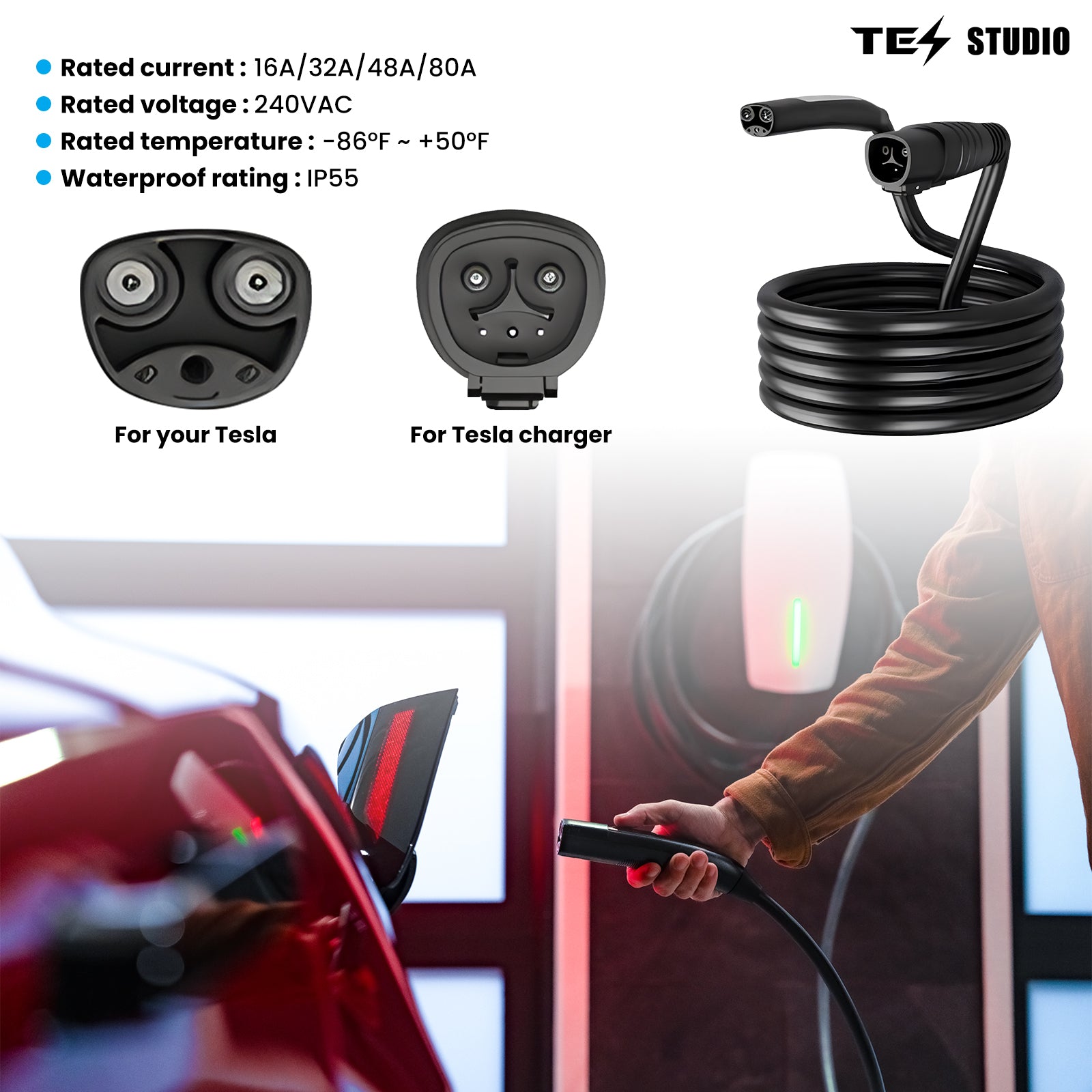 Tesla Charging Extension Cable Tesla Charging Accessories NACS Extension Cord Tesstudio®