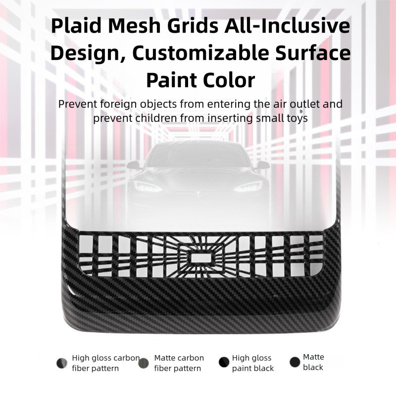 2026 Plaid Rear Air Vent Screen Protector Frame (Carbon Fiber Pattern ABS) For Tesla Model 3 Highland /Y Juniper