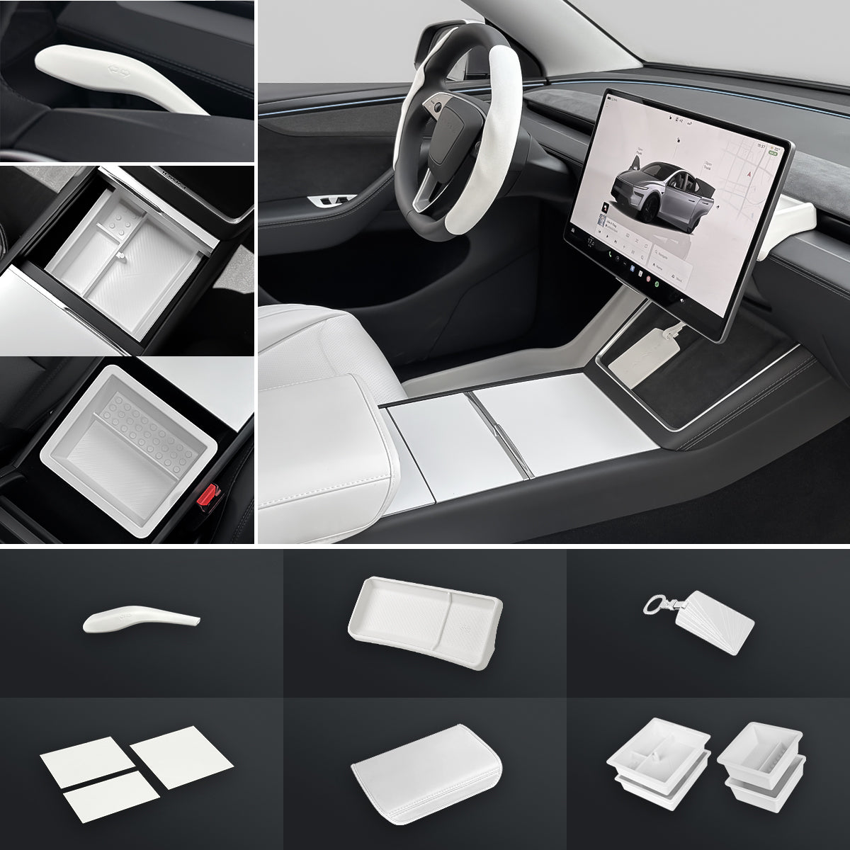 Matte White Interior Upgrade Kit For Tesla Model Y Juniper 2025+
