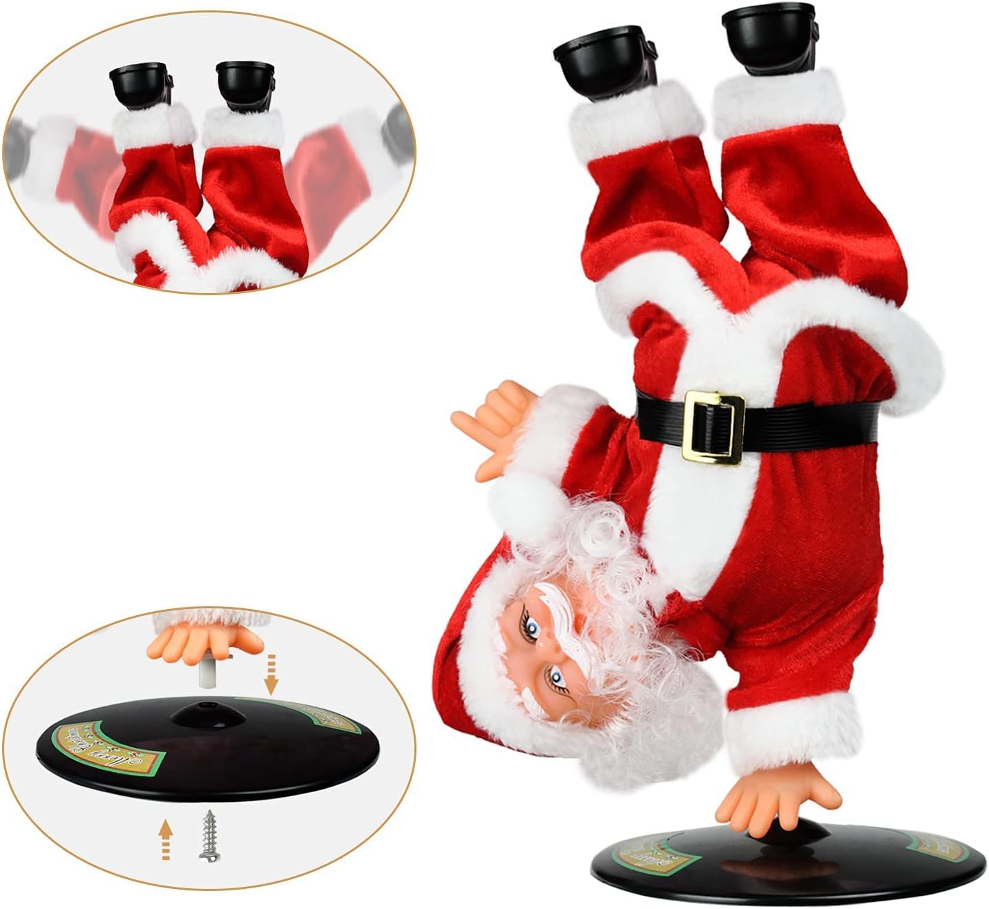 Dancing Santa Claus with Music Animated Christmas Plush — Farting Upside-Down Spinning Electric Singing Santa Toy, Funny Christmas Stuffed Ornament Gift
