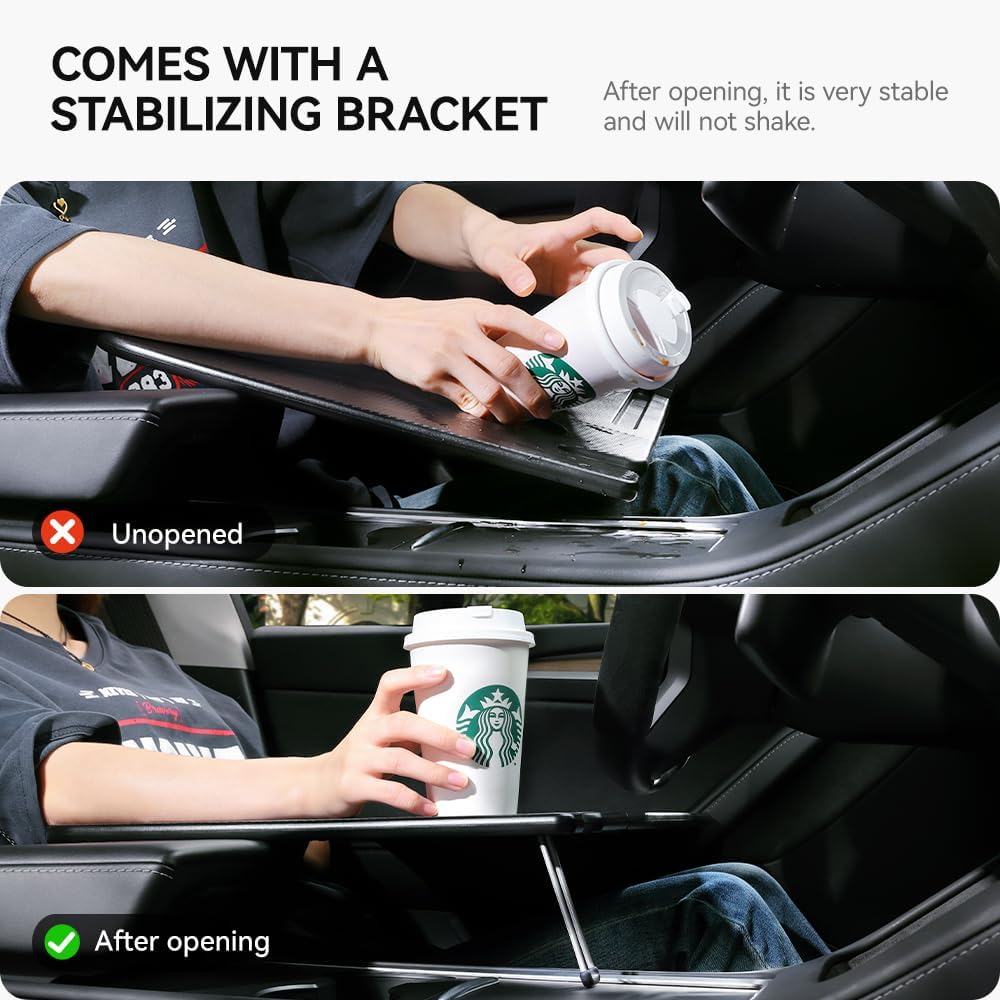 Tesstudio Foldable Desk Food Tray (Carbon Edition) for Tesla Model Y/3/S/X- Upgraded Table with Support Leg for Dining, in-Car Work, Travel and Outdoor