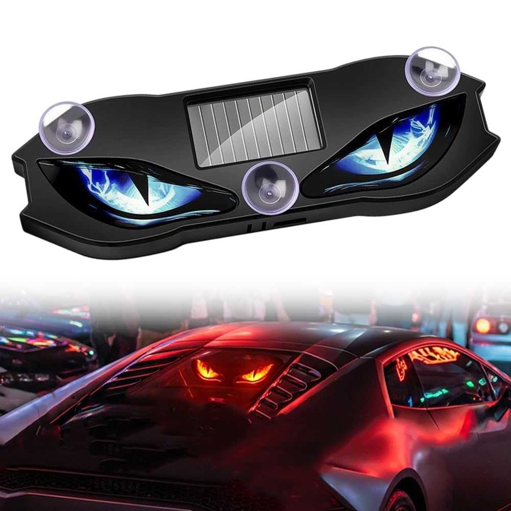 Blue solar LED eye car window light with suction cups for nighttime parked vehicle display