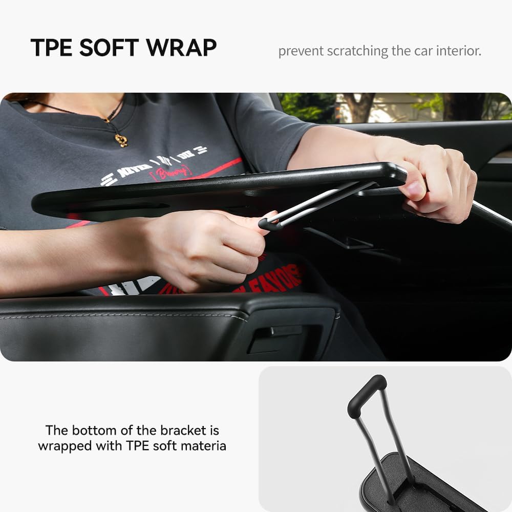 Tesstudio Foldable Desk Food Tray (Carbon Edition) for Tesla Model Y/3/S/X- Upgraded Table with Support Leg for Dining, in-Car Work, Travel and Outdoor