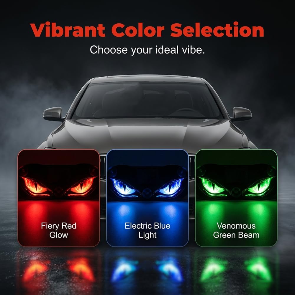 Solar LED eye car light red blue green color selection