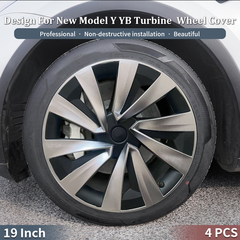 Tesla Model Y Juniper X Style 19" YB Turbine Wheel Covers Tesla Black Hub Caps Tesstudio®