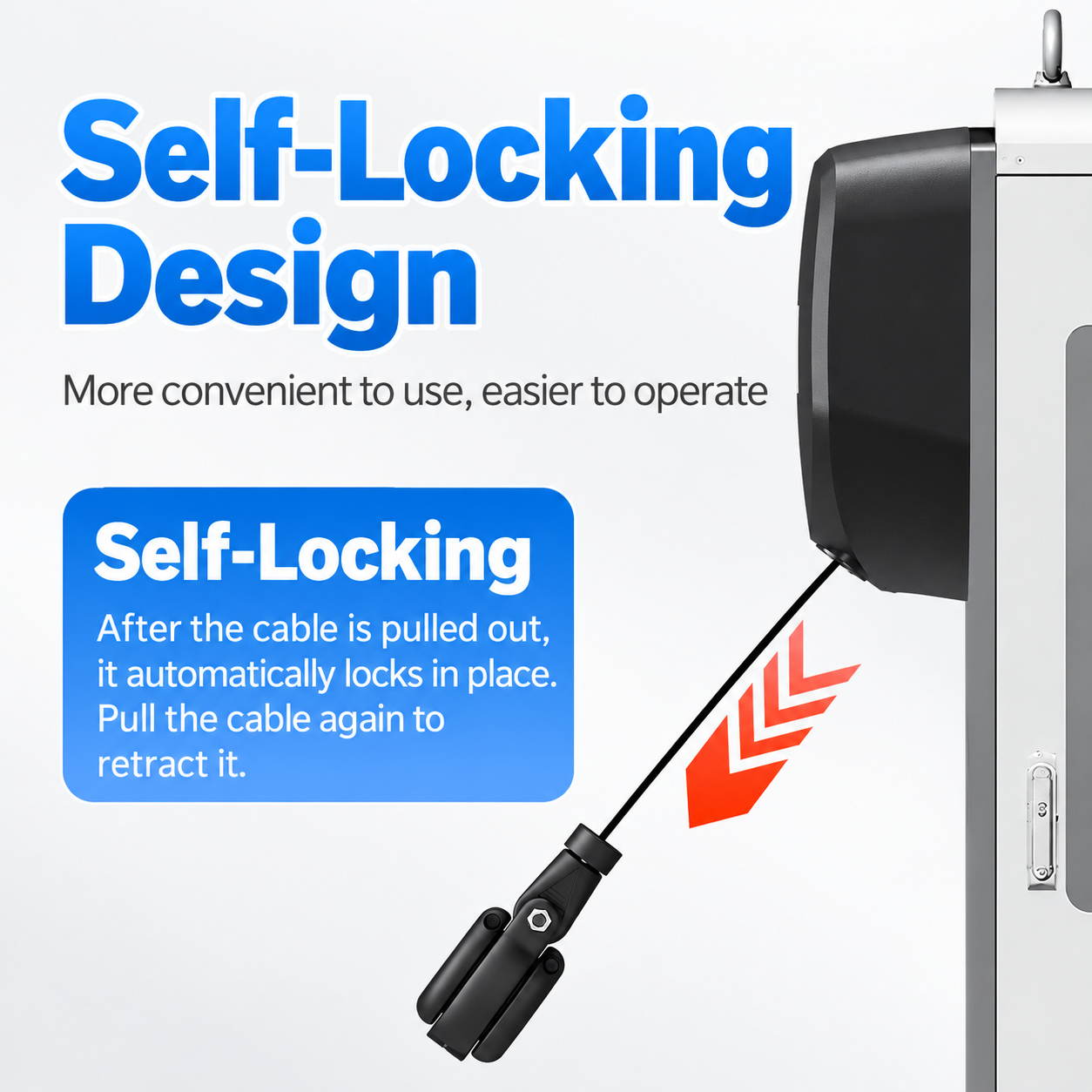 EV Charger Cable Retractor for AC Charging Stations, 3.5m Cable, 3kg Pull Force, Self-Locking