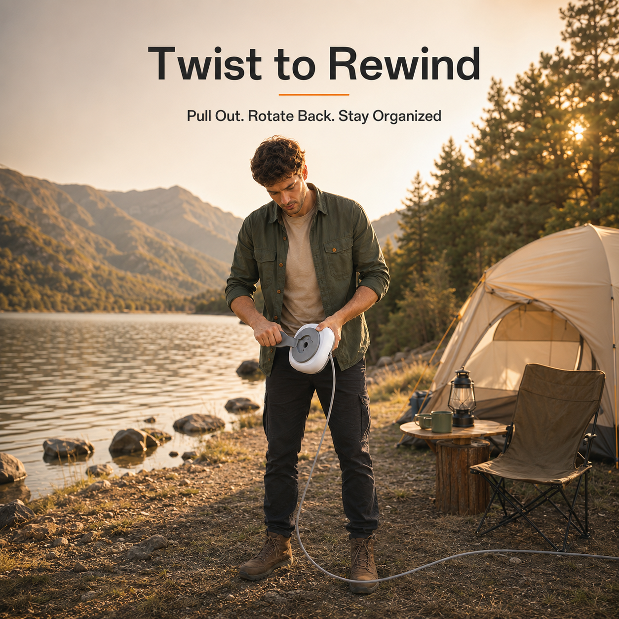 Starlink Mini cable reel organizer with twist-to-rewind design for quick outdoor cable storage