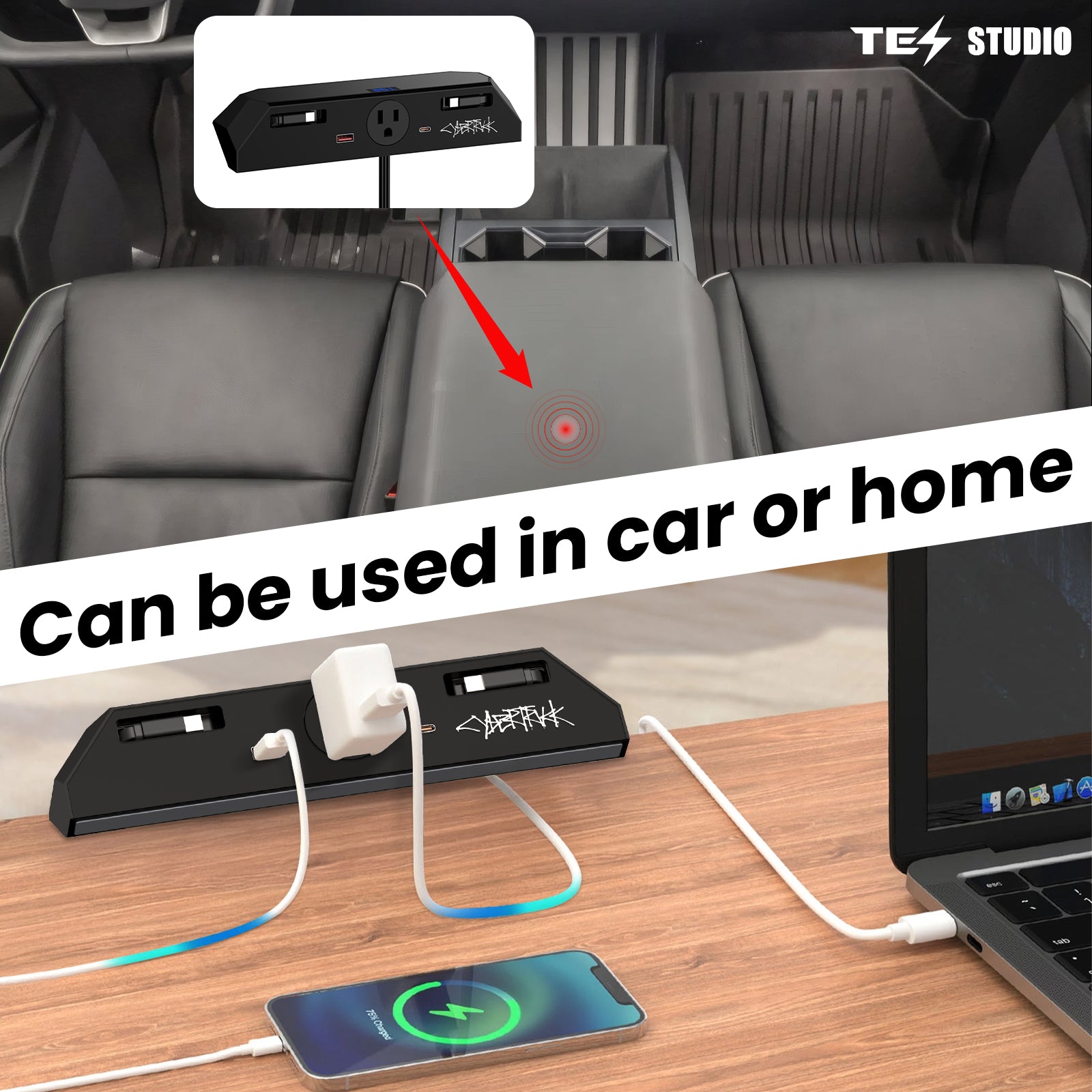Tesla Cybertruck Docking Drawer Blade In-Drawer Outlet With 110v AC Tesla Cybertruck Accessories Tesstudio®