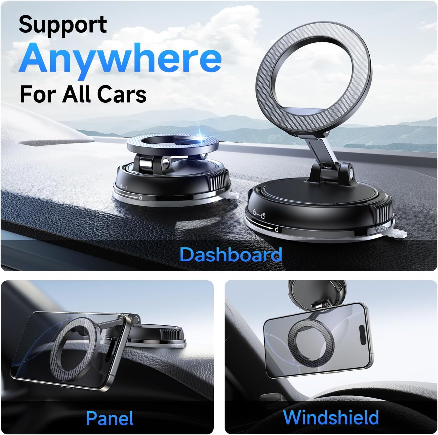 Magsafe Car Mount 360° Foldable Phone Holder for iPhone 17 Pro Max 16 15 14 13 12 Air Plus (Carbon Fiber)
