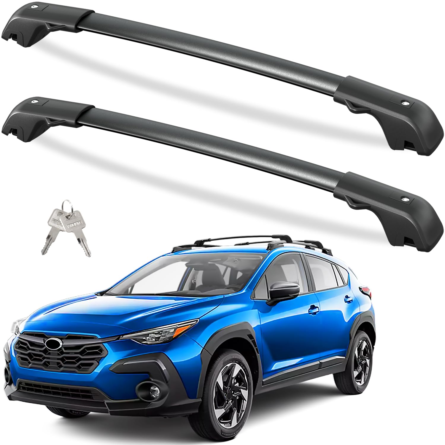 Roof rack cross bars — fitment alignment close-up