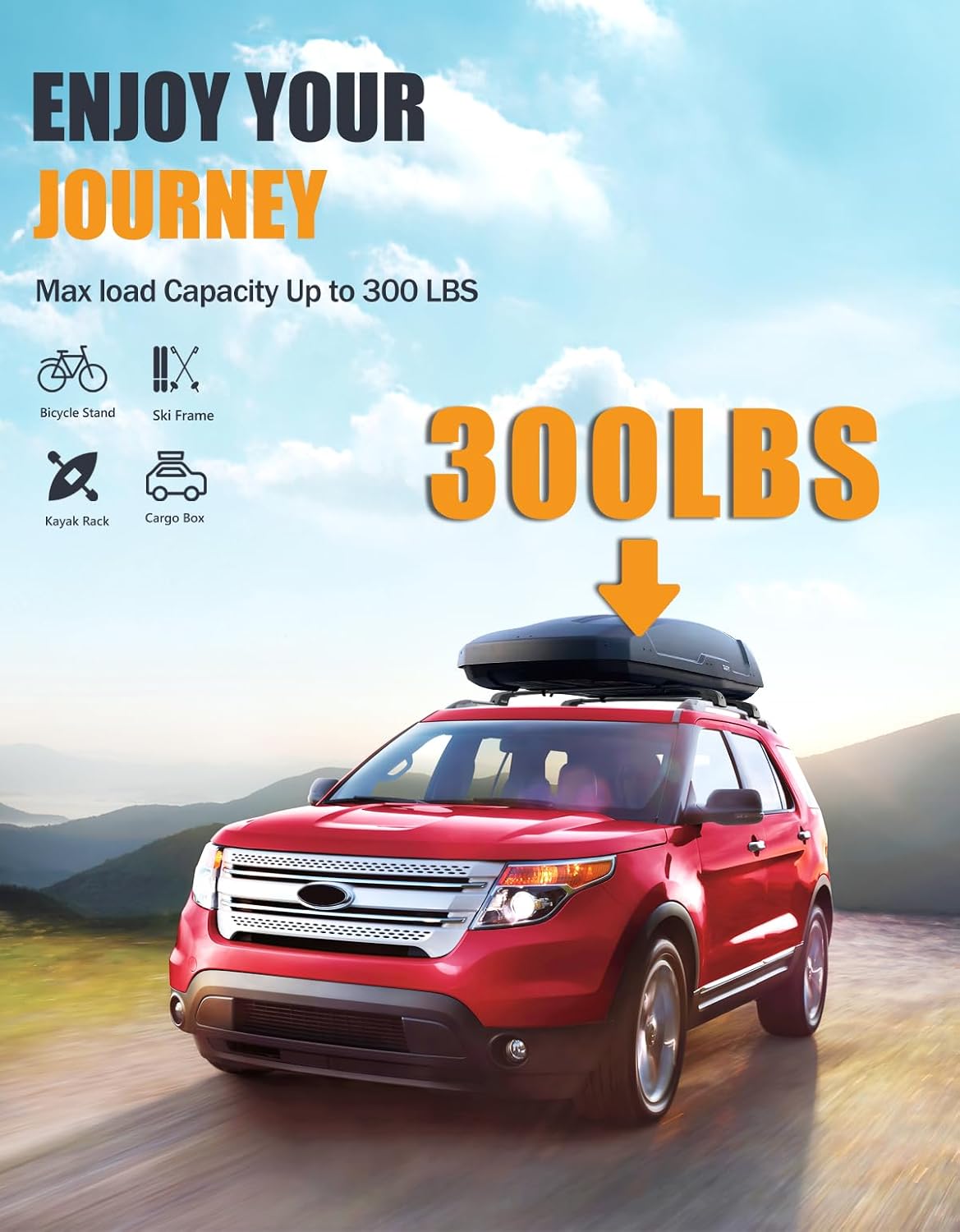 300 lbs Lockable Roof Rack Cross Bars for Ford Explorer 2011-2015