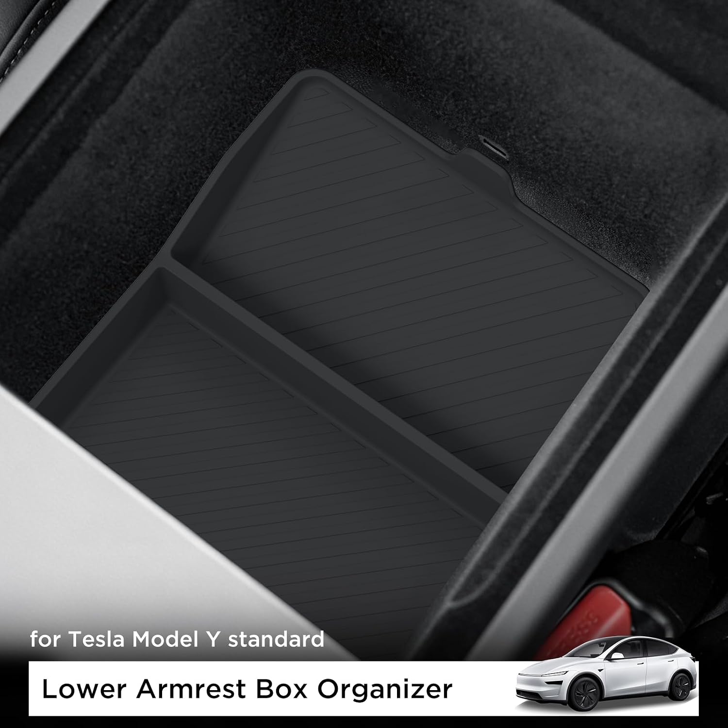 Tesla Model Y Standard Lower Armrest Box Organizer | Silicone Console Insert Tray